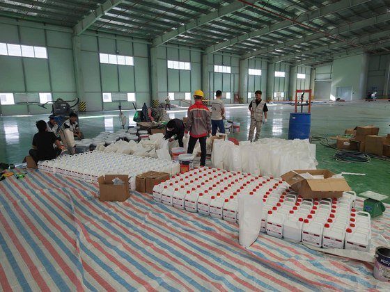 Toàn cảnh công trường thi công vữa PU KCC CRETE theo dây chuyền